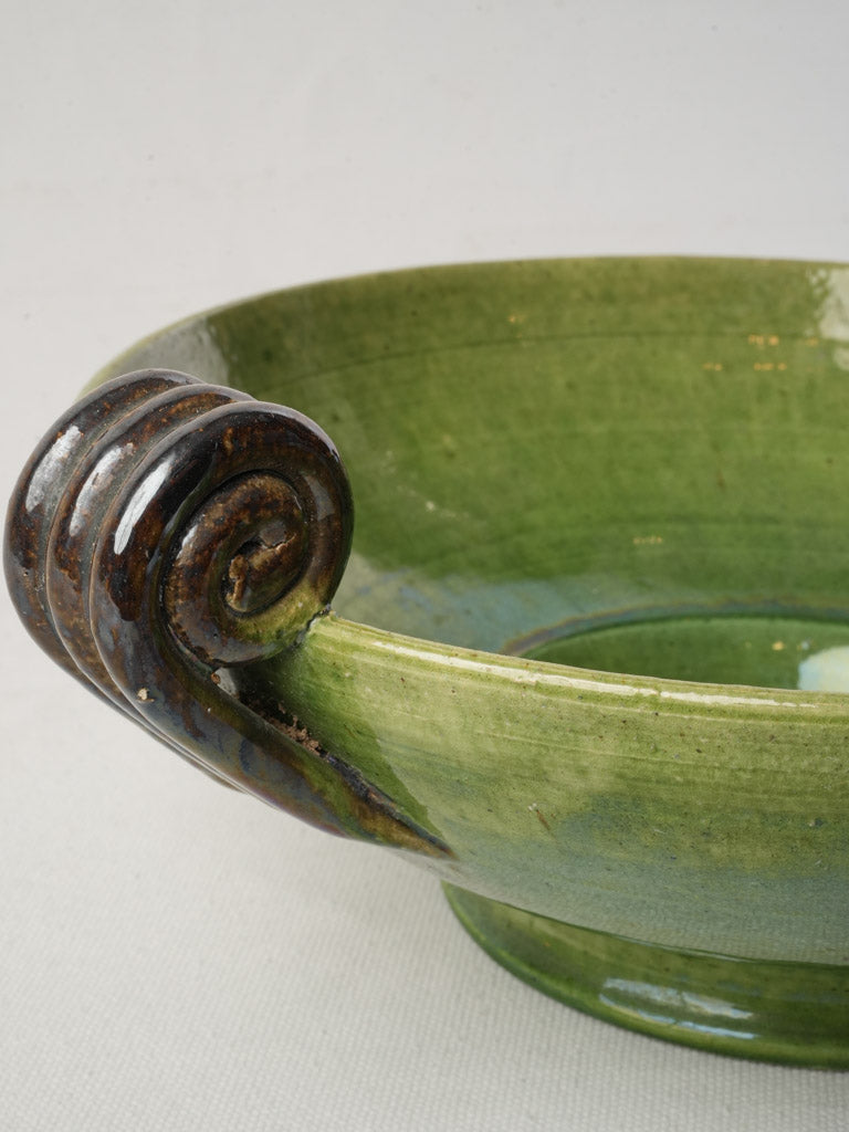 Dieulefit Green Glazed Terracotta Footed Bowl Circa 1920–1950 - 5" x 13"