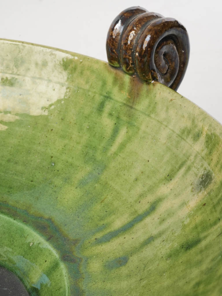 Dieulefit Green Glazed Terracotta Footed Bowl Circa 1920–1950 - 5" x 13"