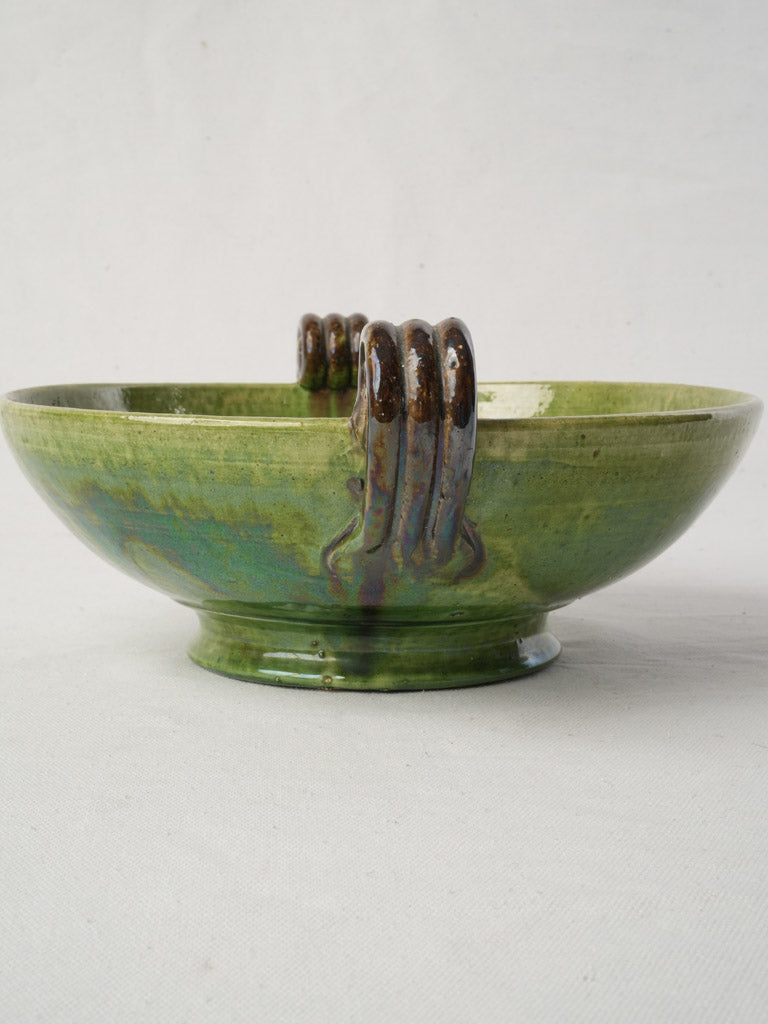 Dieulefit Green Glazed Terracotta Footed Bowl Circa 1920–1950 - 5" x 13"