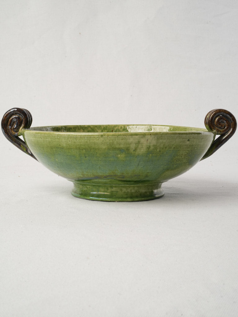 Dieulefit Green Glazed Terracotta Footed Bowl Circa 1920–1950 - 5" x 13"