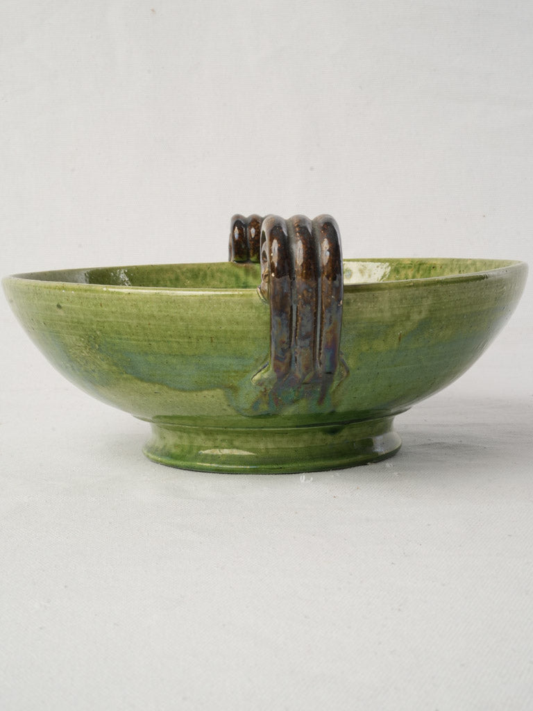 Dieulefit Green Glazed Terracotta Footed Bowl Circa 1920–1950 - 5" x 13"