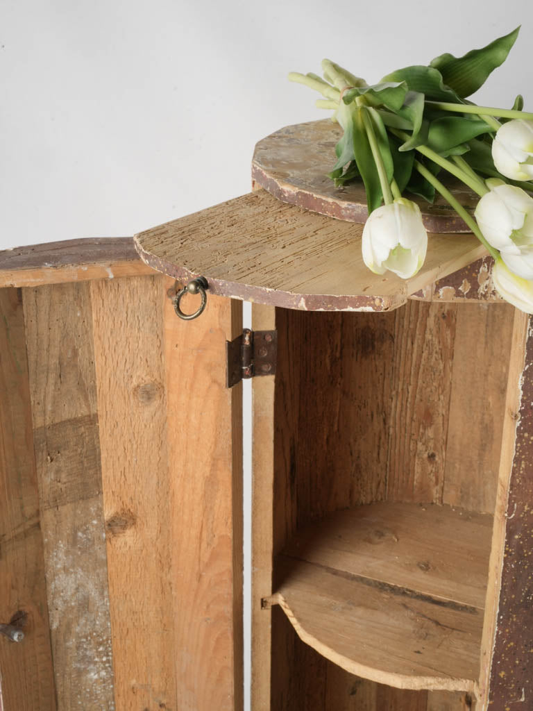 Aged carved weathered pine cabinet
