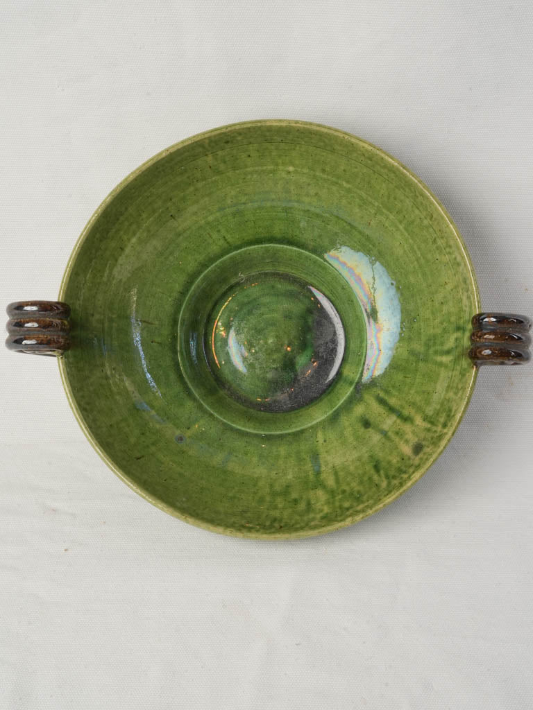 Dieulefit Green Glazed Terracotta Footed Bowl Circa 1920–1950 - 5" x 13"