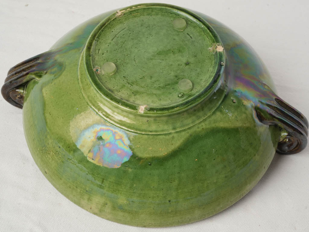 Dieulefit Green Glazed Terracotta Footed Bowl Circa 1920–1950 - 5" x 13"