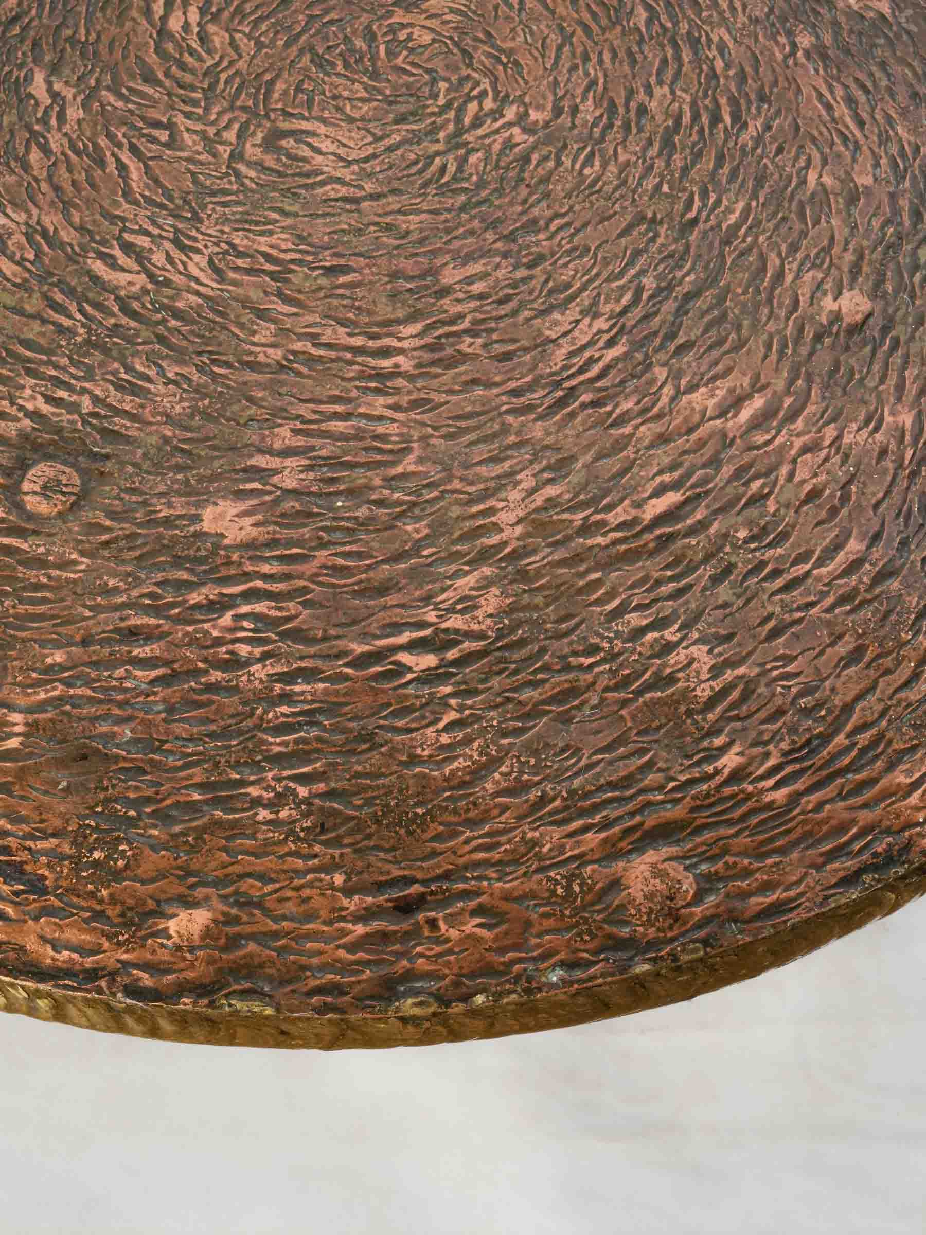 French 1950s Hand-Forged Iron and Hammered Copper Coffee Table - 15" x 28¼"