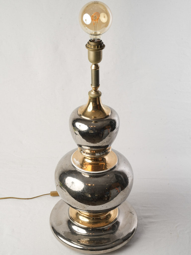 1970s Italian Silver and Gold Stacked Gourd Table Lamp - 33"