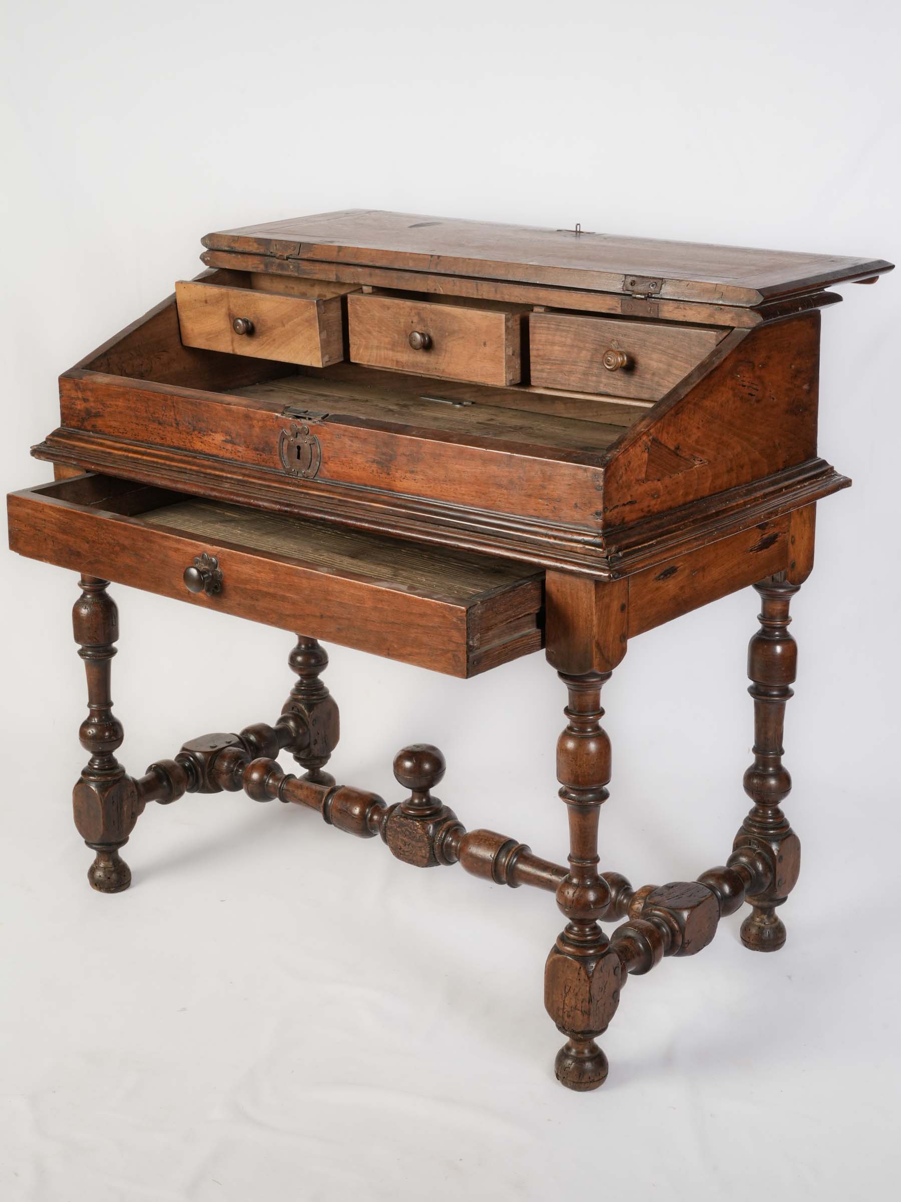17th Century Traveling Writing Desk on Turned Base - 33½" x 37"