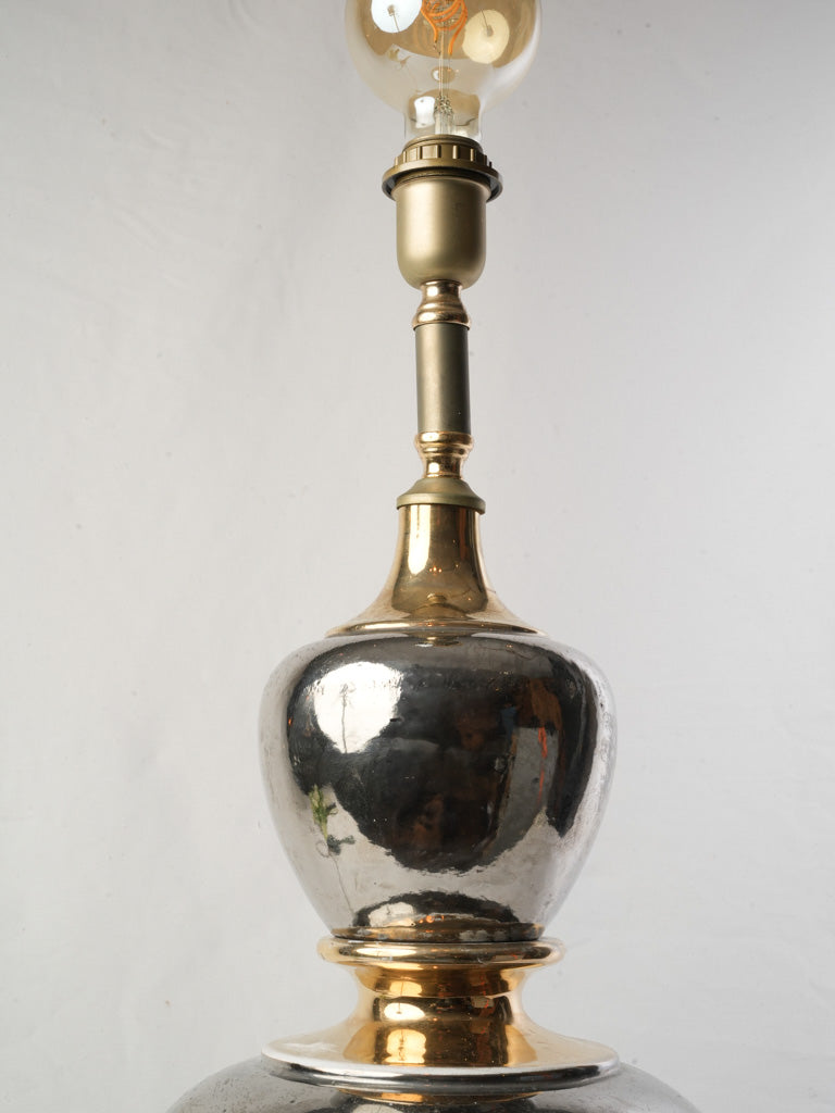1970s Italian Silver and Gold Stacked Gourd Table Lamp - 33"