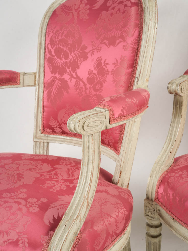 Luxurious hardwood silk-upholstered chairs
