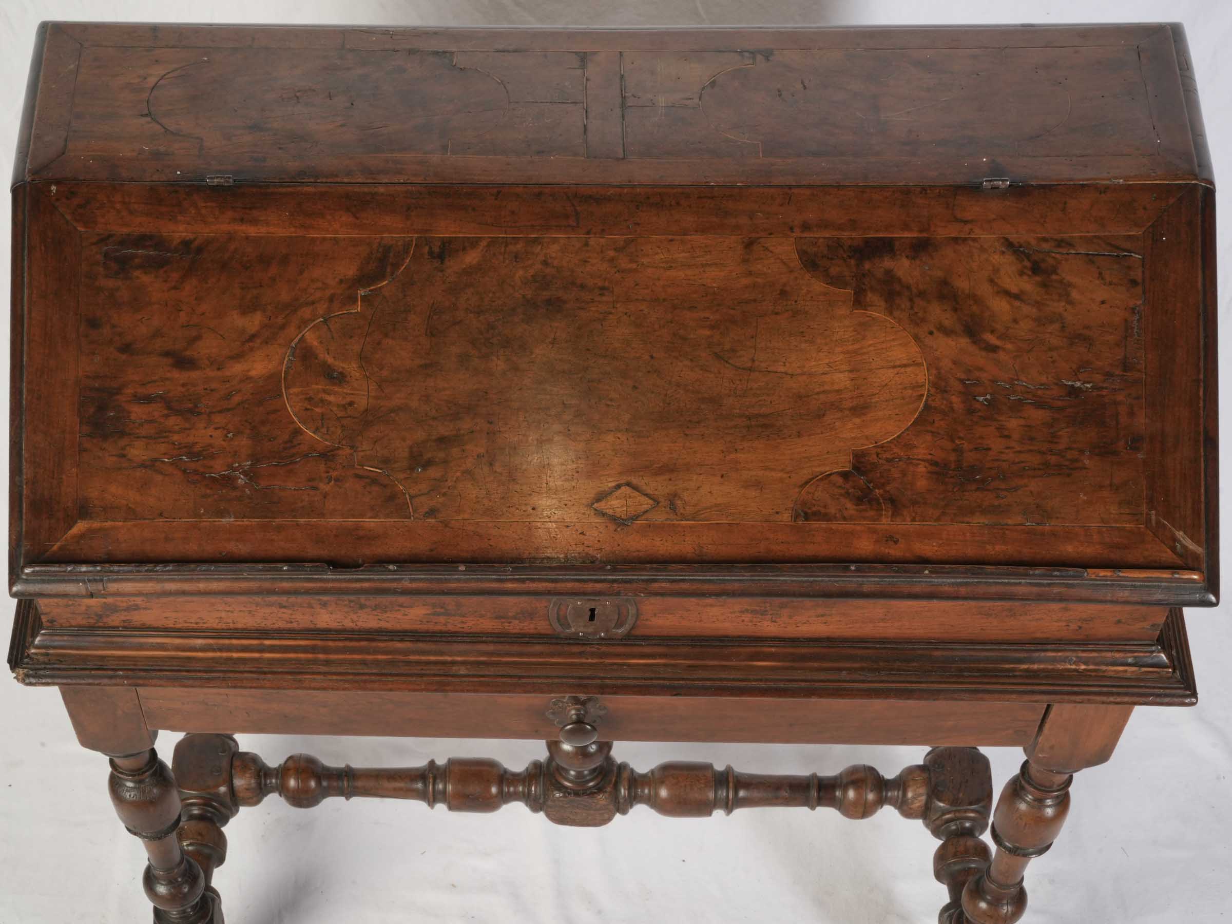 17th Century Traveling Writing Desk on Turned Base - 33½" x 37"