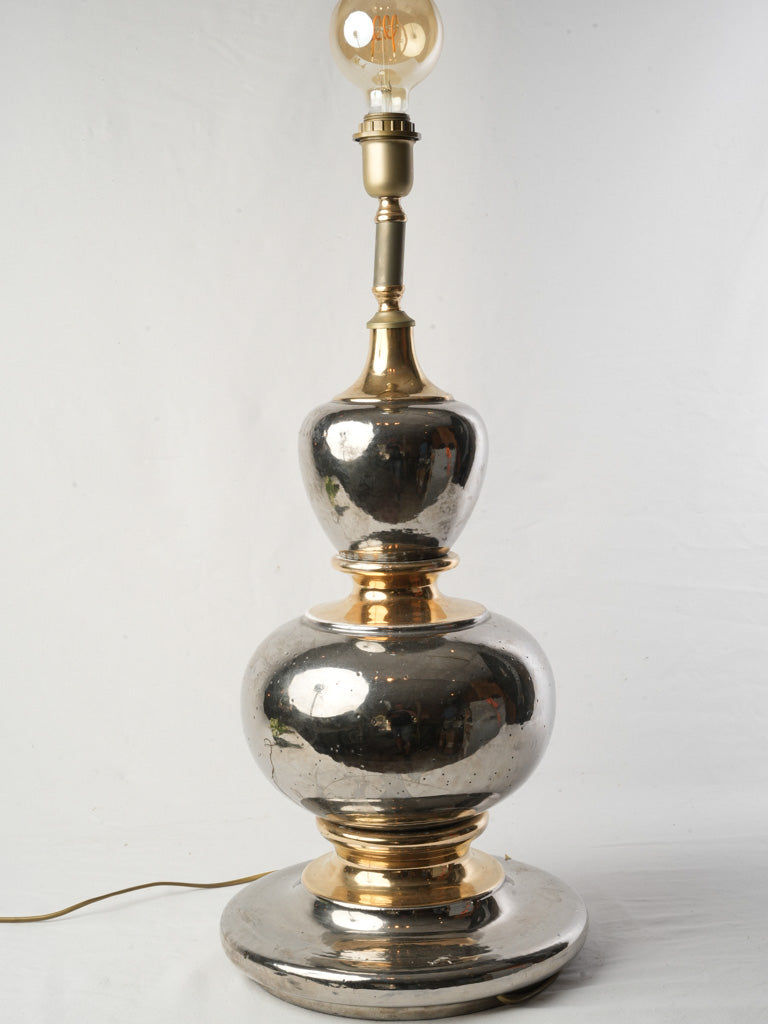 1970s Italian Silver and Gold Stacked Gourd Table Lamp - 33"