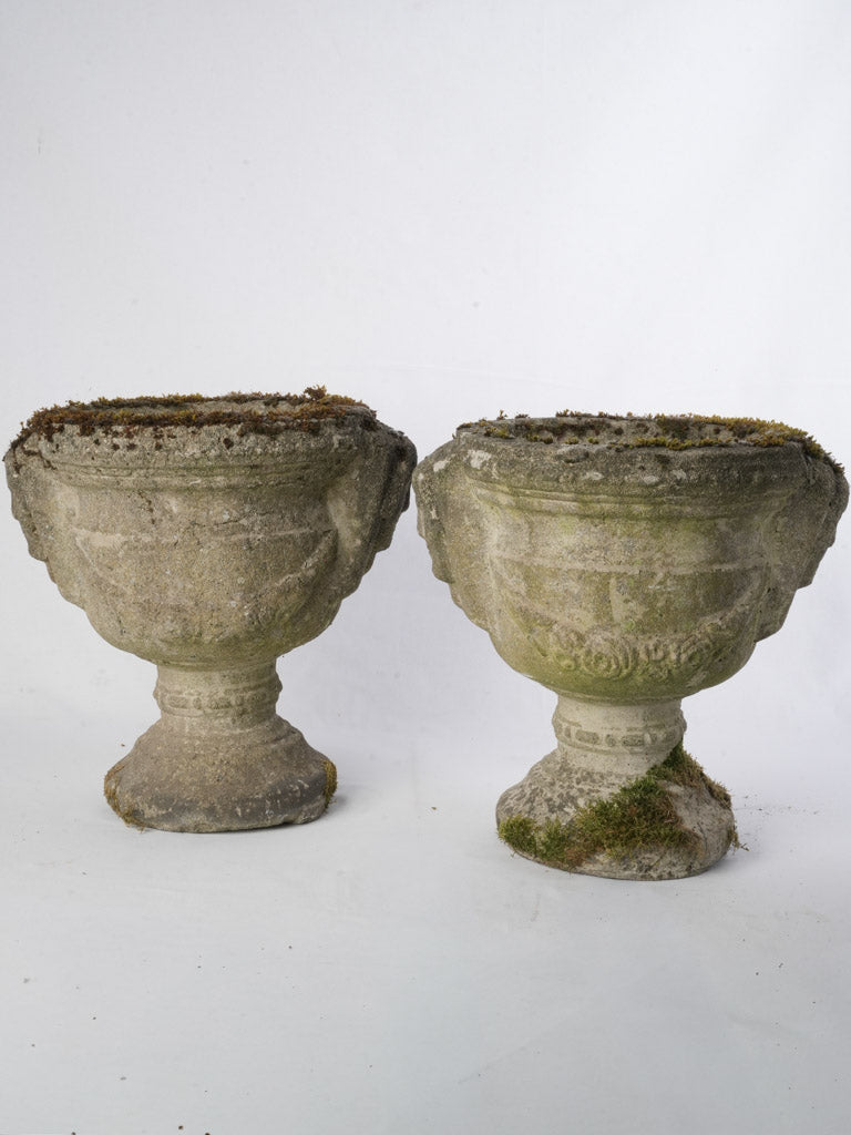 Mossy lichen-covered garden urn