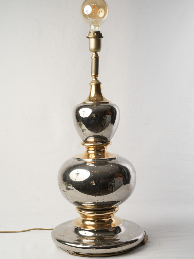 1970s Italian Silver and Gold Stacked Gourd Table Lamp - 33"