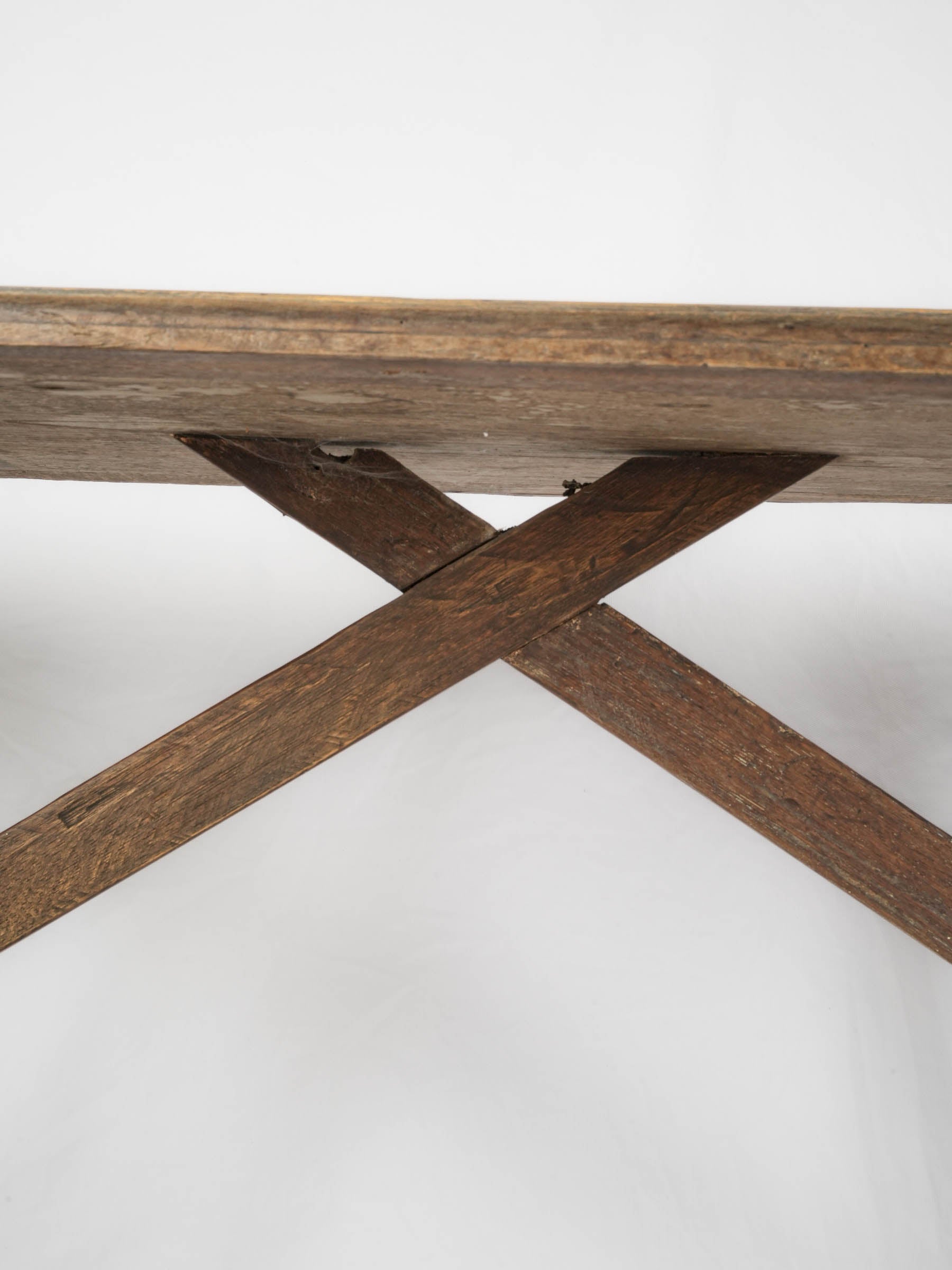 Narrow Rustic Wood Console Table w/ Ocher-Painted Top, 20th Century - 80¾"