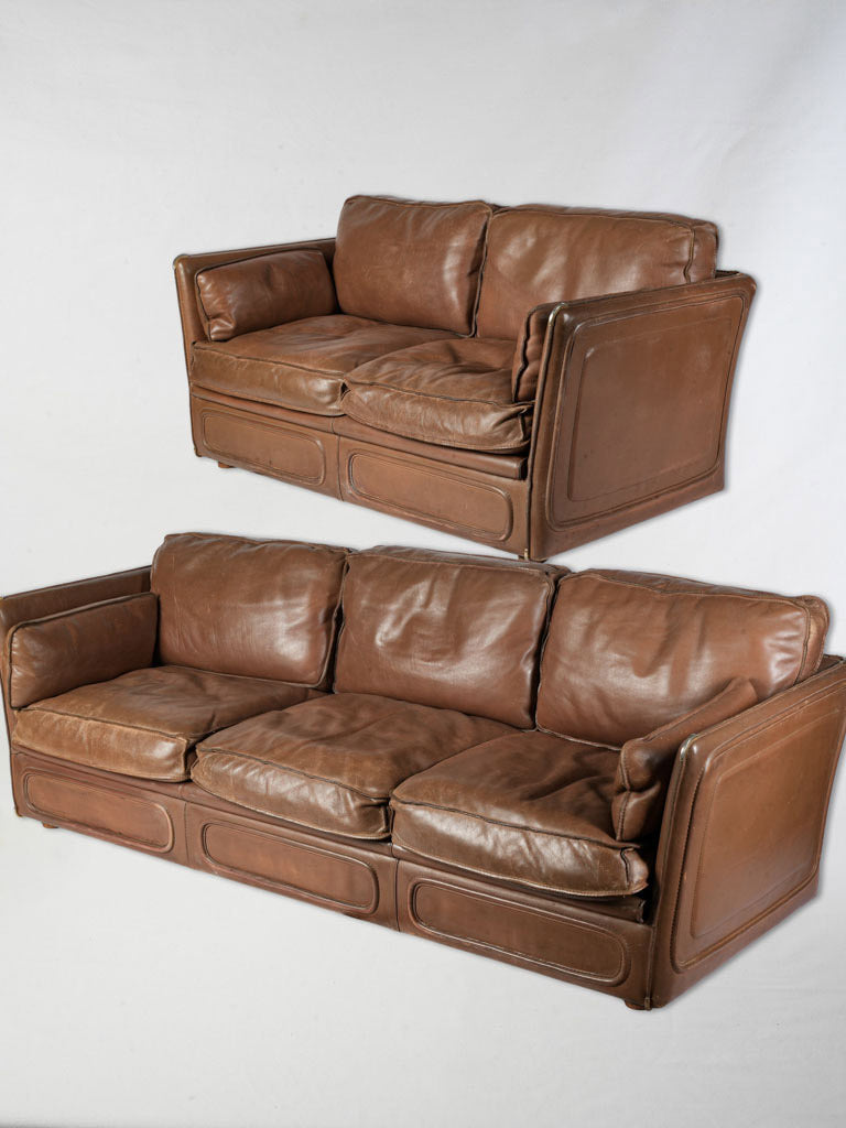 French 1980s Roche Bobois Sofa Suite in Patinated Leather