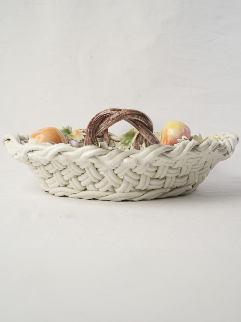 Large Mid-20th Century Vallauris Majolica Basket-Shaped Bowl W/ Barbotine Fruit - 20"