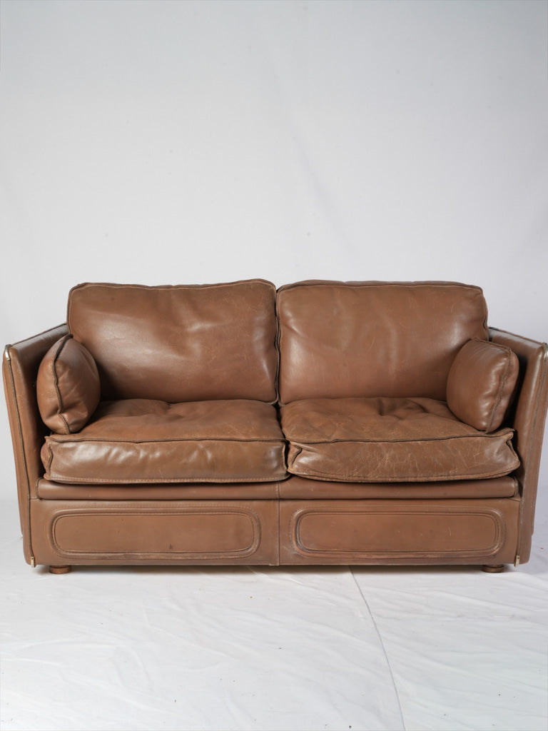 French 1980s Roche Bobois Sofa Suite in Patinated Leather