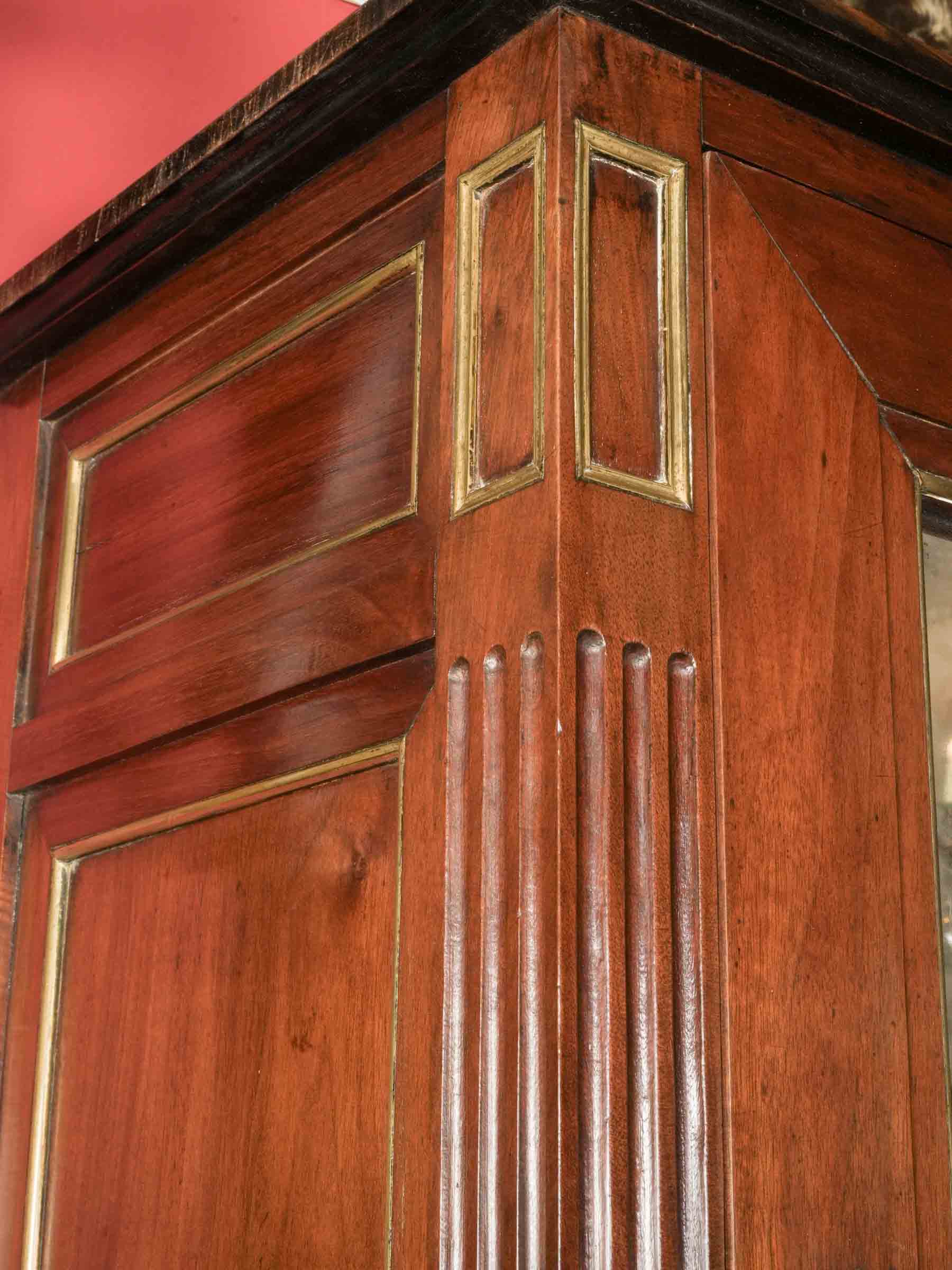 Louis XVI Mahogany Secretary Bookcase w/ Brilliant Mercury Mirror - 74¾" x 43"