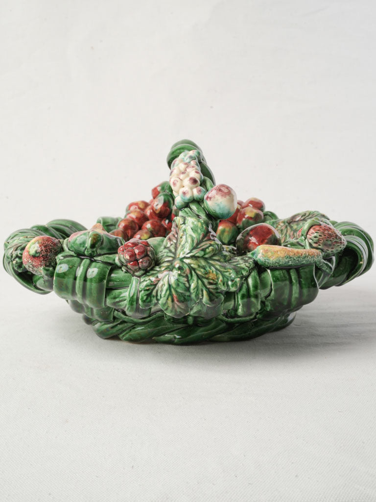 Mid-20th Century Vallauris Majolica Oval Basket W/ Barbotine Fruit - 14¼"
