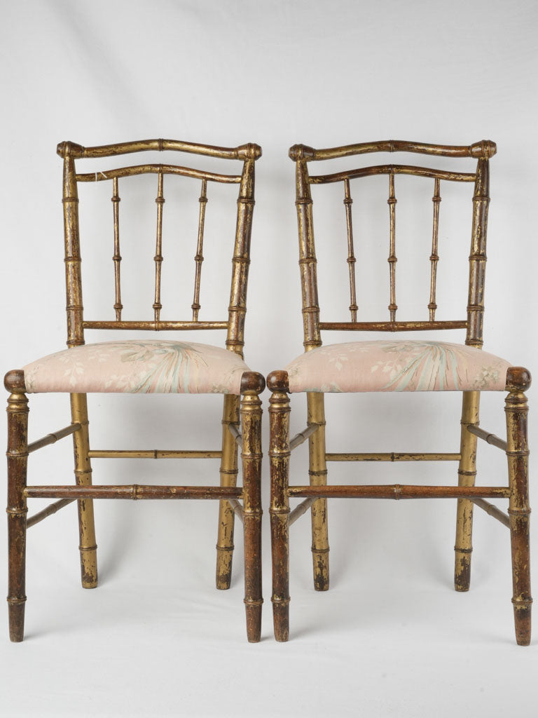 Vintage parakeet-patterned linen armchairs