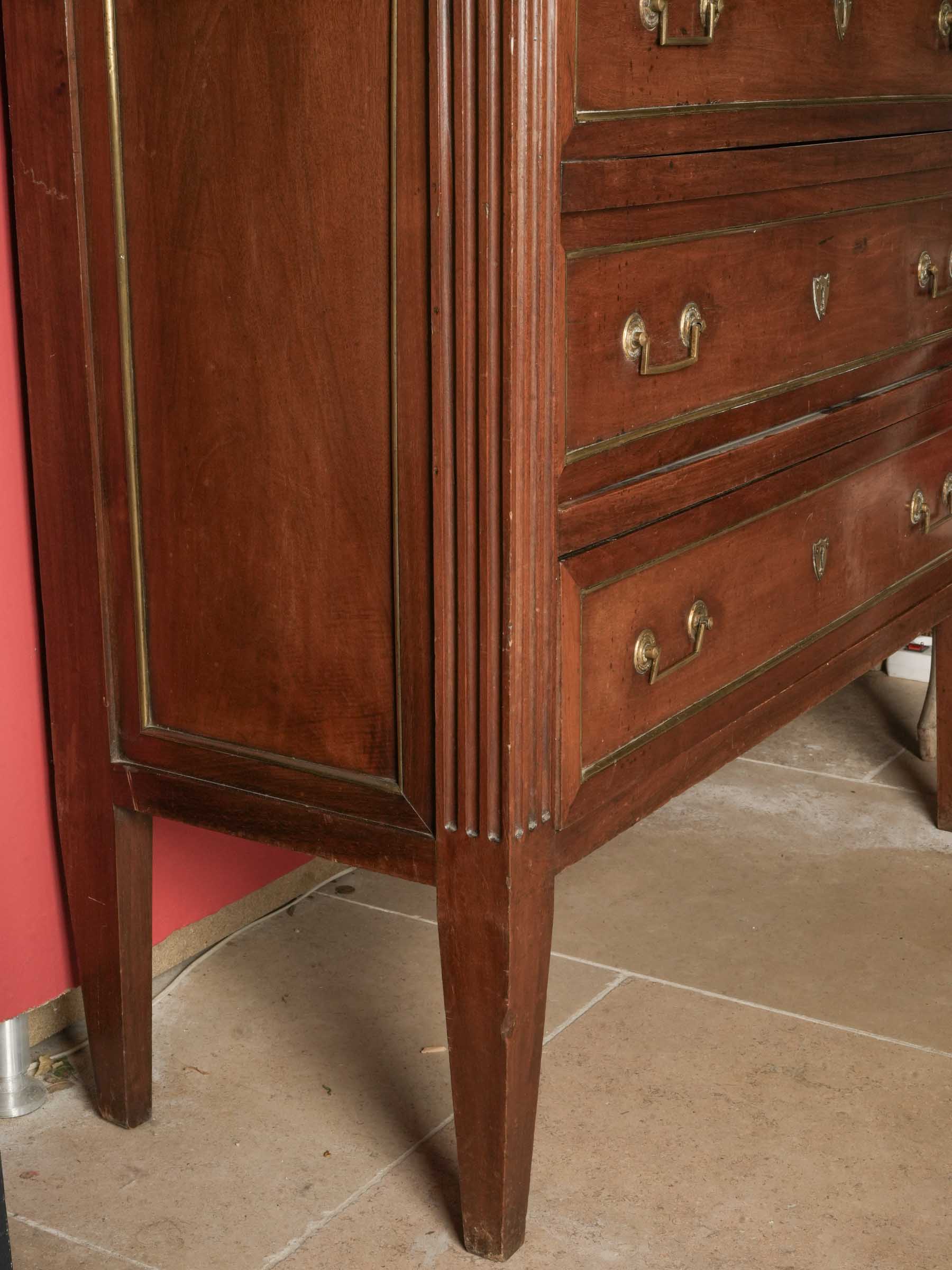 Louis XVI Mahogany Secretary Bookcase w/ Brilliant Mercury Mirror - 74¾" x 43"