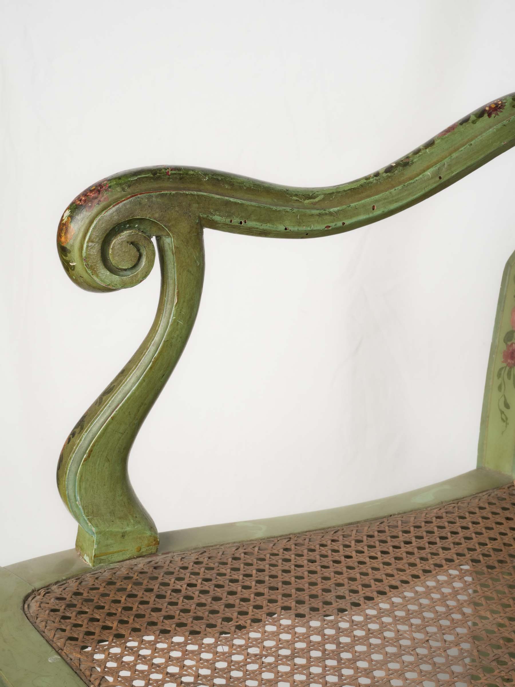 Graceful Italian Painted Openwork Settee with Caned Seat, Late 19th Century - 58"