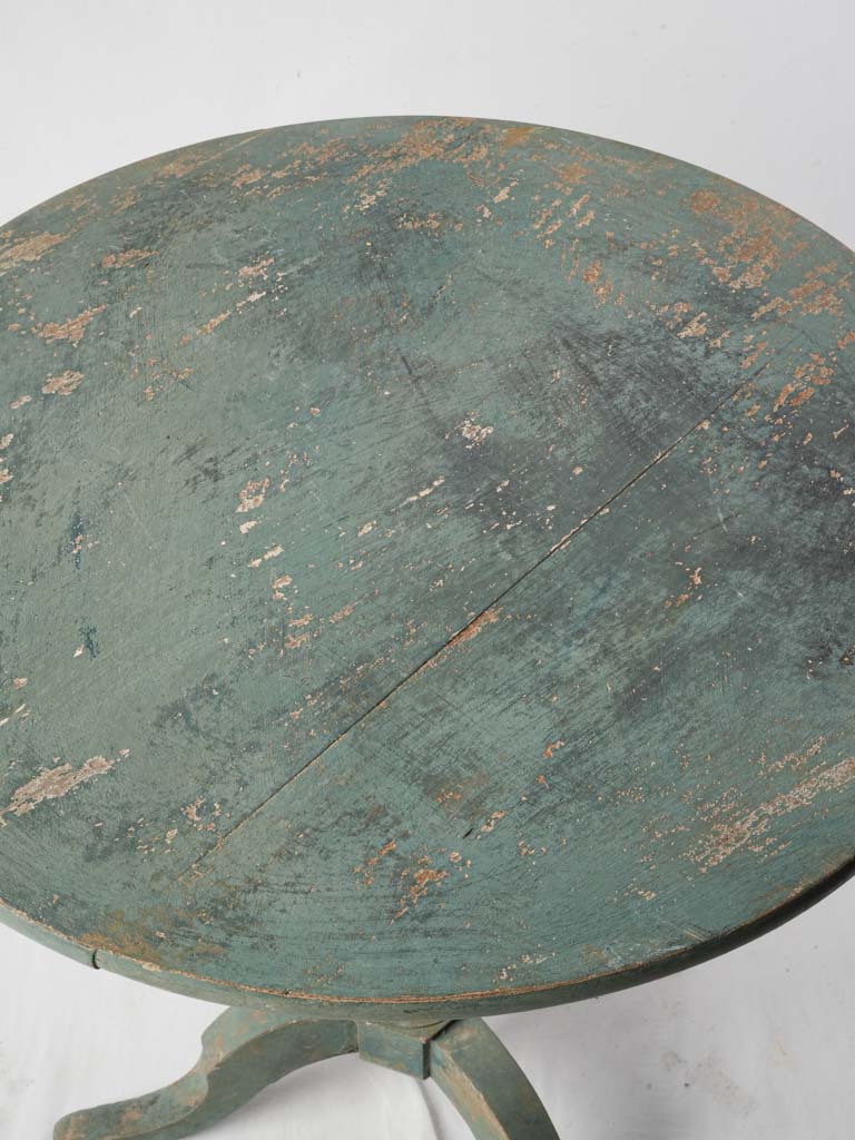 Antique French Rustic Gueridon Table W/ Green-Blue Patina - 29¼"