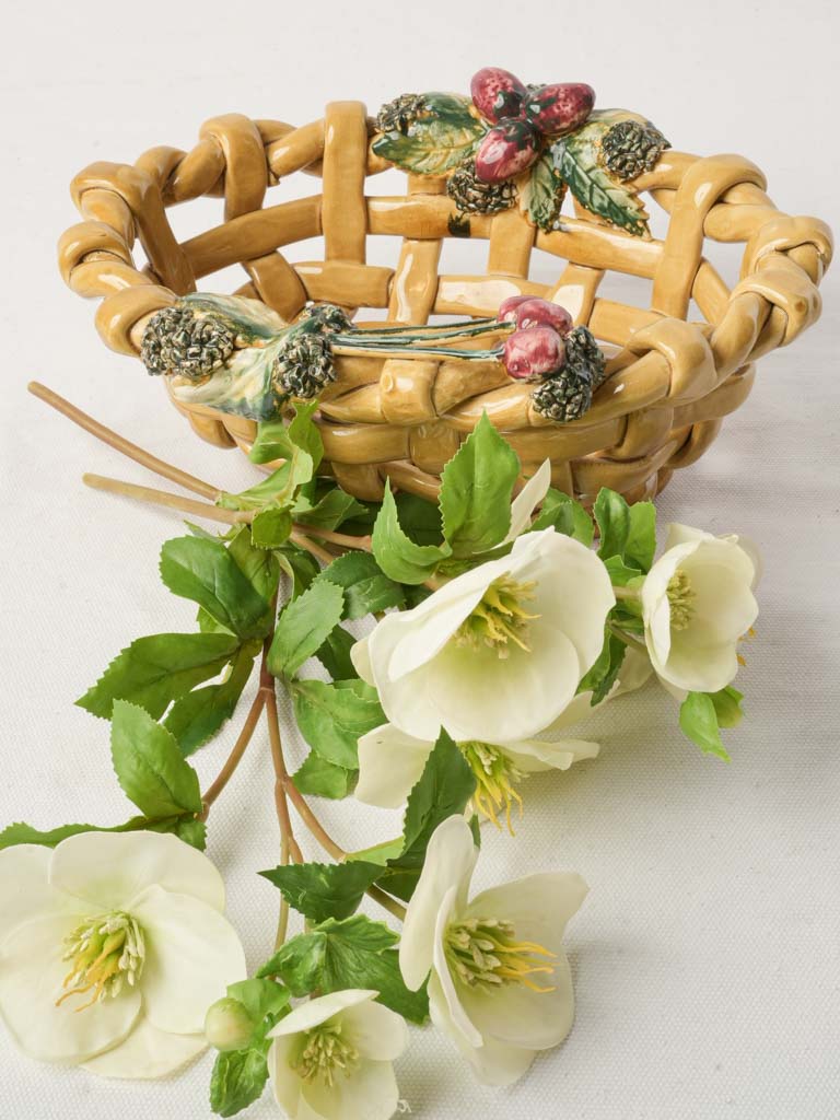 Charming Petite Mid-20th Century Vallauris Majolica Fruit Basket - 11"