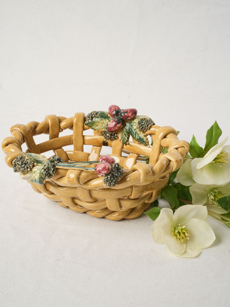 Charming Petite Mid-20th Century Vallauris Majolica Fruit Basket - 11"