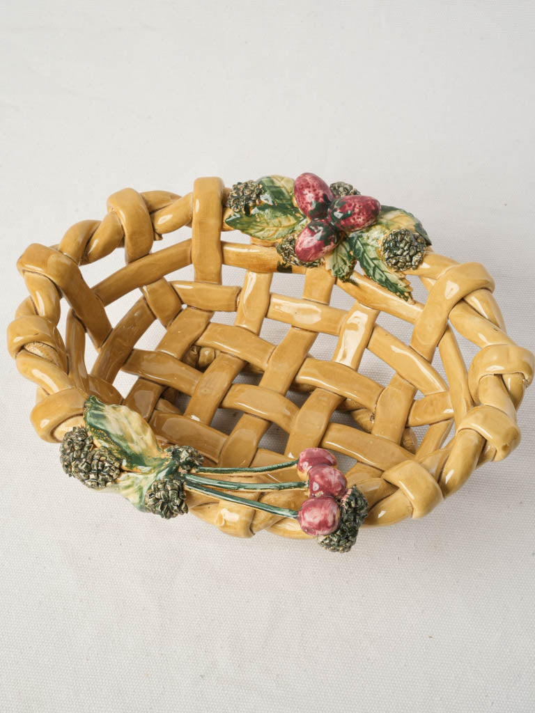 Charming Petite Mid-20th Century Vallauris Majolica Fruit Basket - 11"