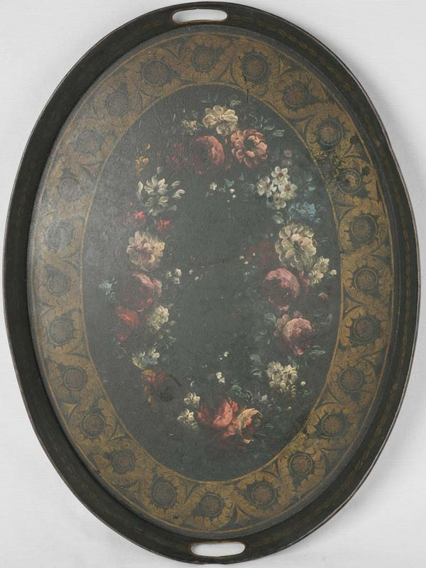 Napoleon III oval tole tray w/ flowers