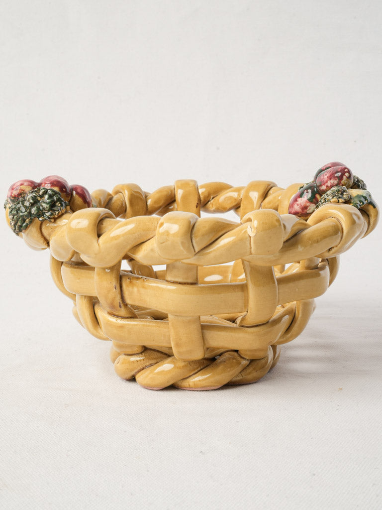 Charming Petite Mid-20th Century Vallauris Majolica Fruit Basket - 11"