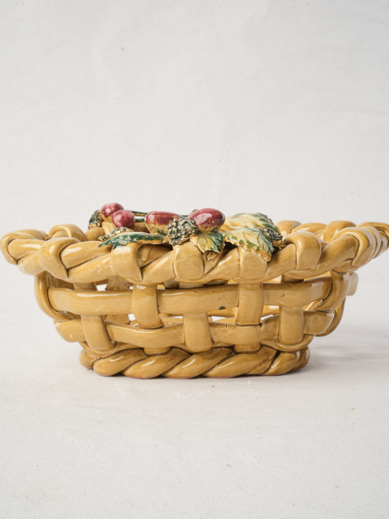 Charming Petite Mid-20th Century Vallauris Majolica Fruit Basket - 11"