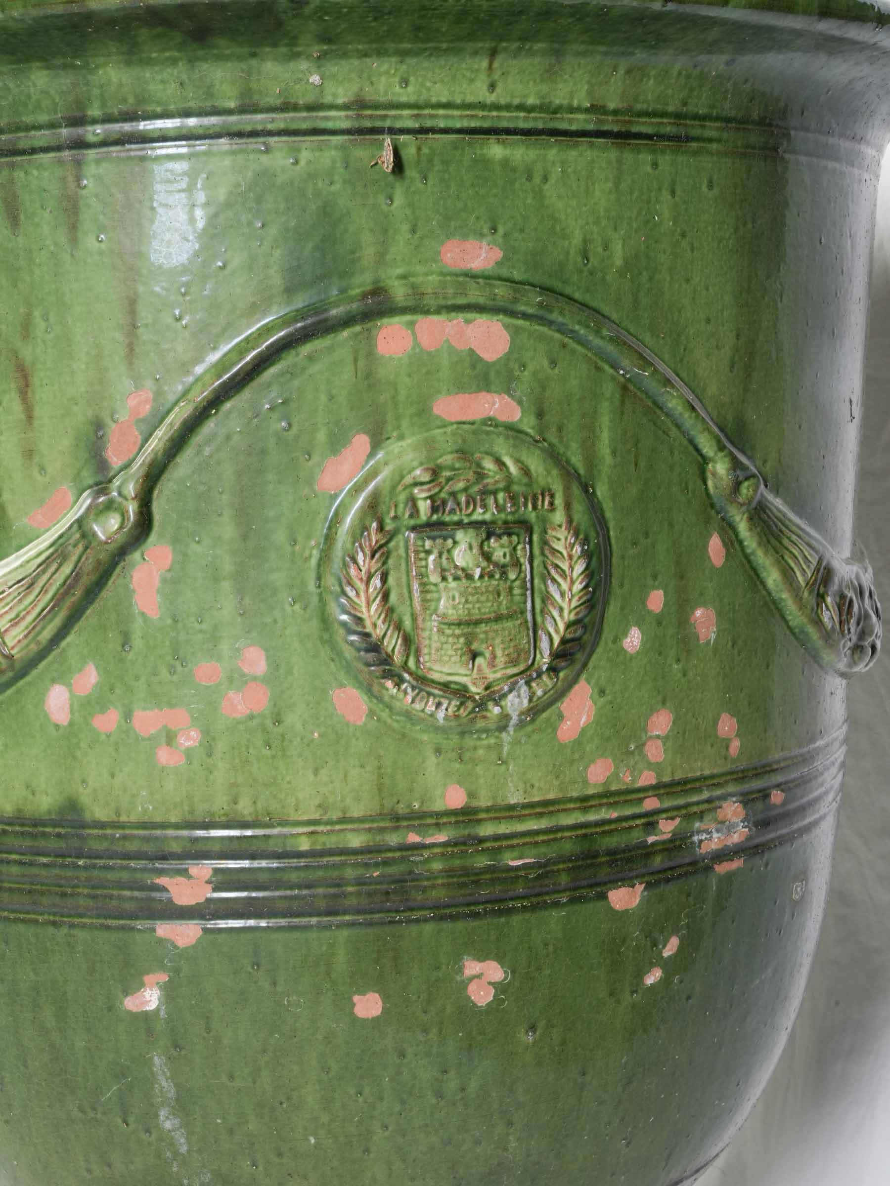 Pair of Large Vintage Green Glazed Anduze Garden Urns - 32¼"