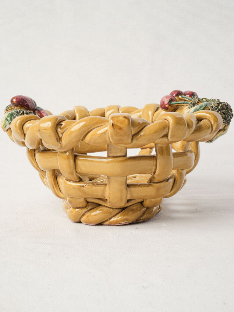 Charming Petite Mid-20th Century Vallauris Majolica Fruit Basket - 11"
