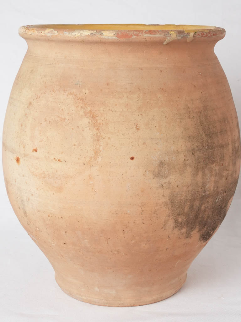 Large French confit pot w/ yellow glaze inside - no handles 13¾"