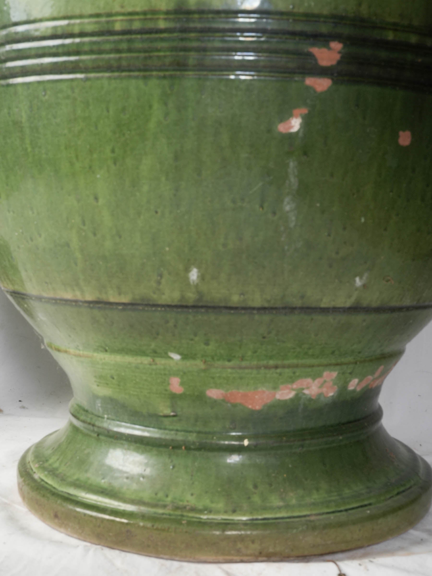 Pair of Large Vintage Green Glazed Anduze Garden Urns - 32¼"
