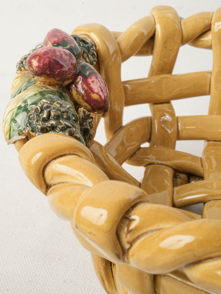 Charming Petite Mid-20th Century Vallauris Majolica Fruit Basket - 11"