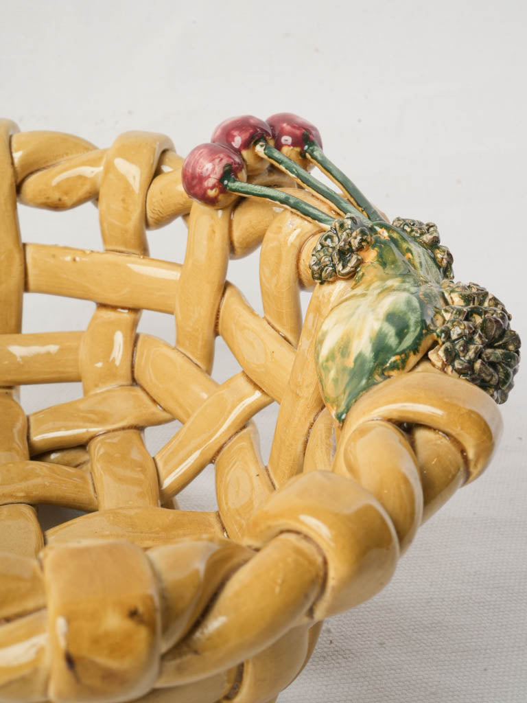 Charming Petite Mid-20th Century Vallauris Majolica Fruit Basket - 11"