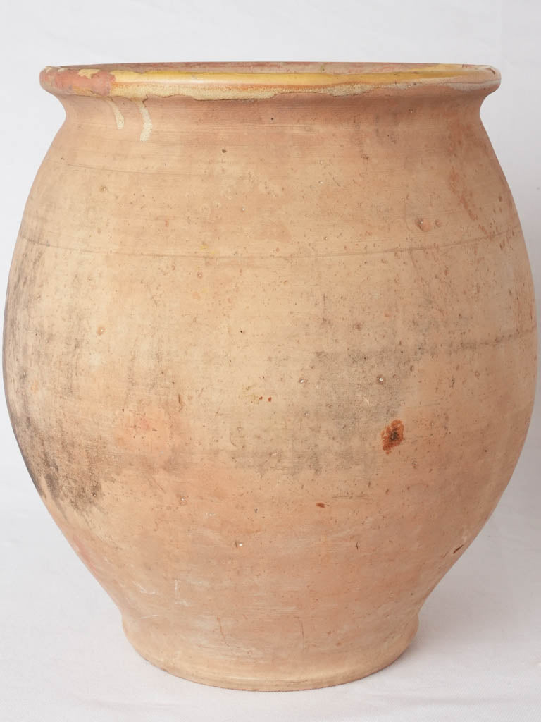 Large French confit pot w/ yellow glaze inside - no handles 13¾"