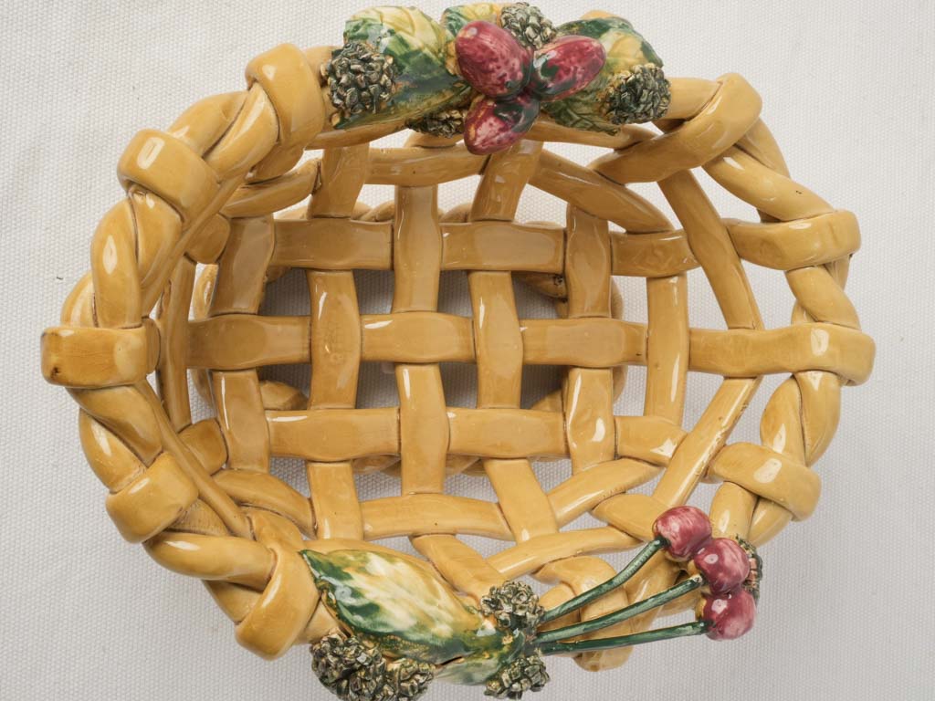 Charming Petite Mid-20th Century Vallauris Majolica Fruit Basket - 11"