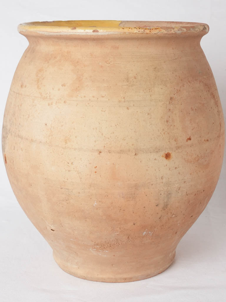 Large French confit pot w/ yellow glaze inside - no handles 13¾"