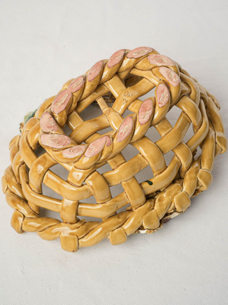 Charming Petite Mid-20th Century Vallauris Majolica Fruit Basket - 11"