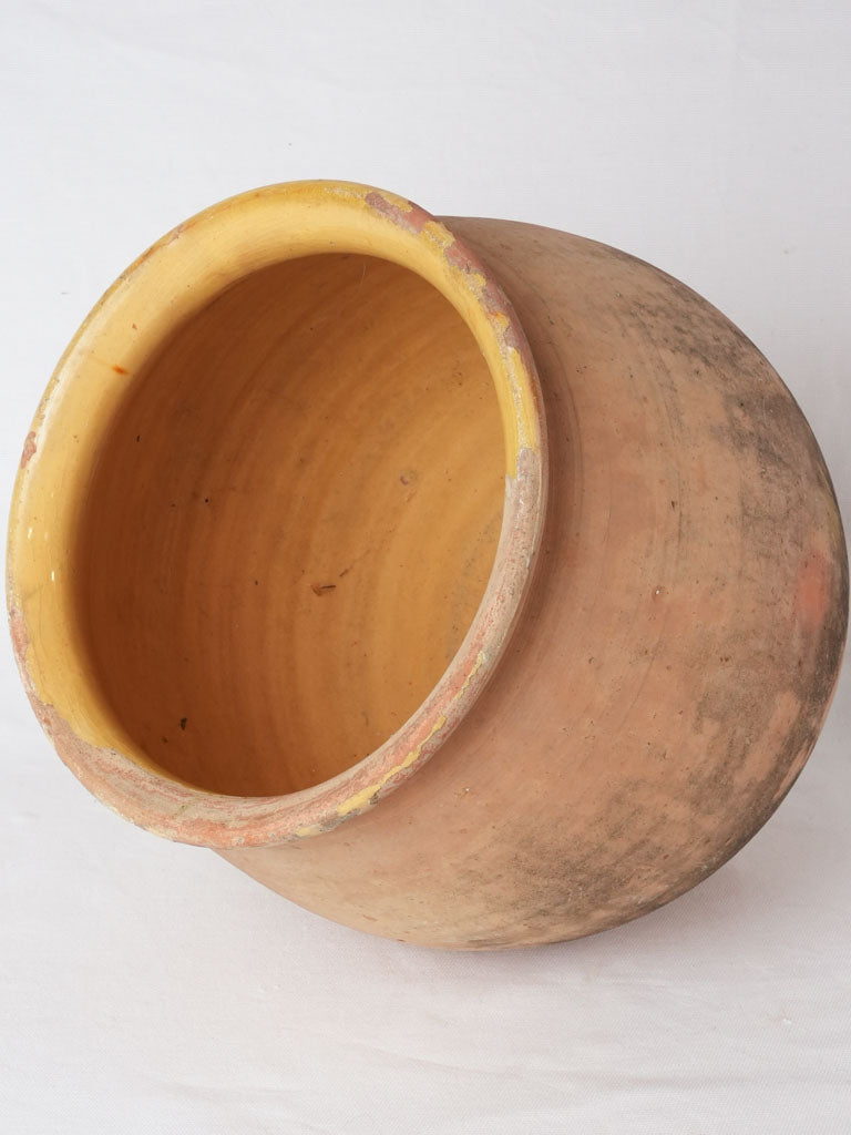 Large French confit pot w/ yellow glaze inside - no handles 13¾"