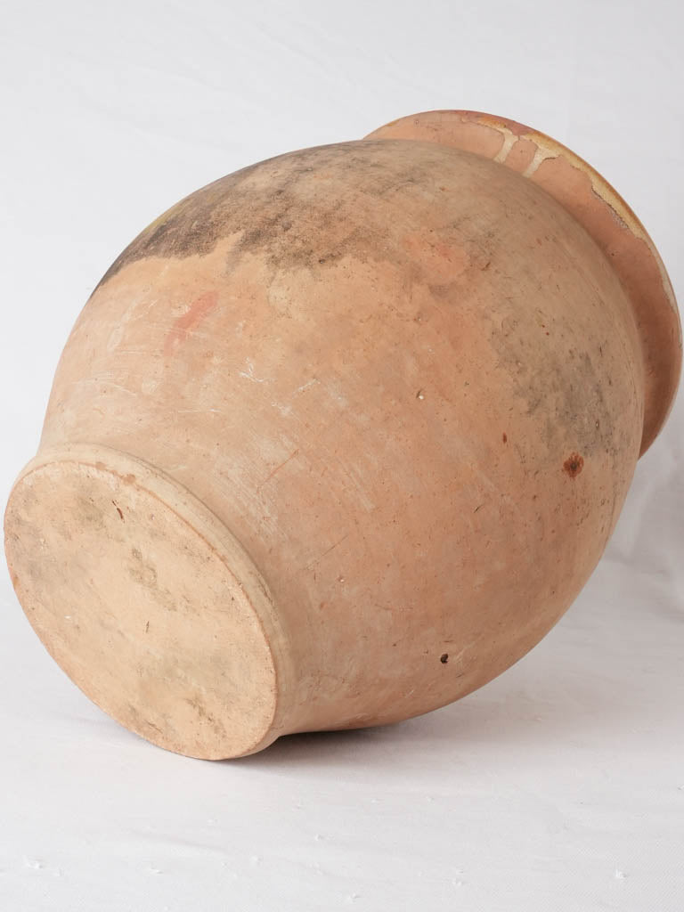 Large French confit pot w/ yellow glaze inside - no handles 13¾"