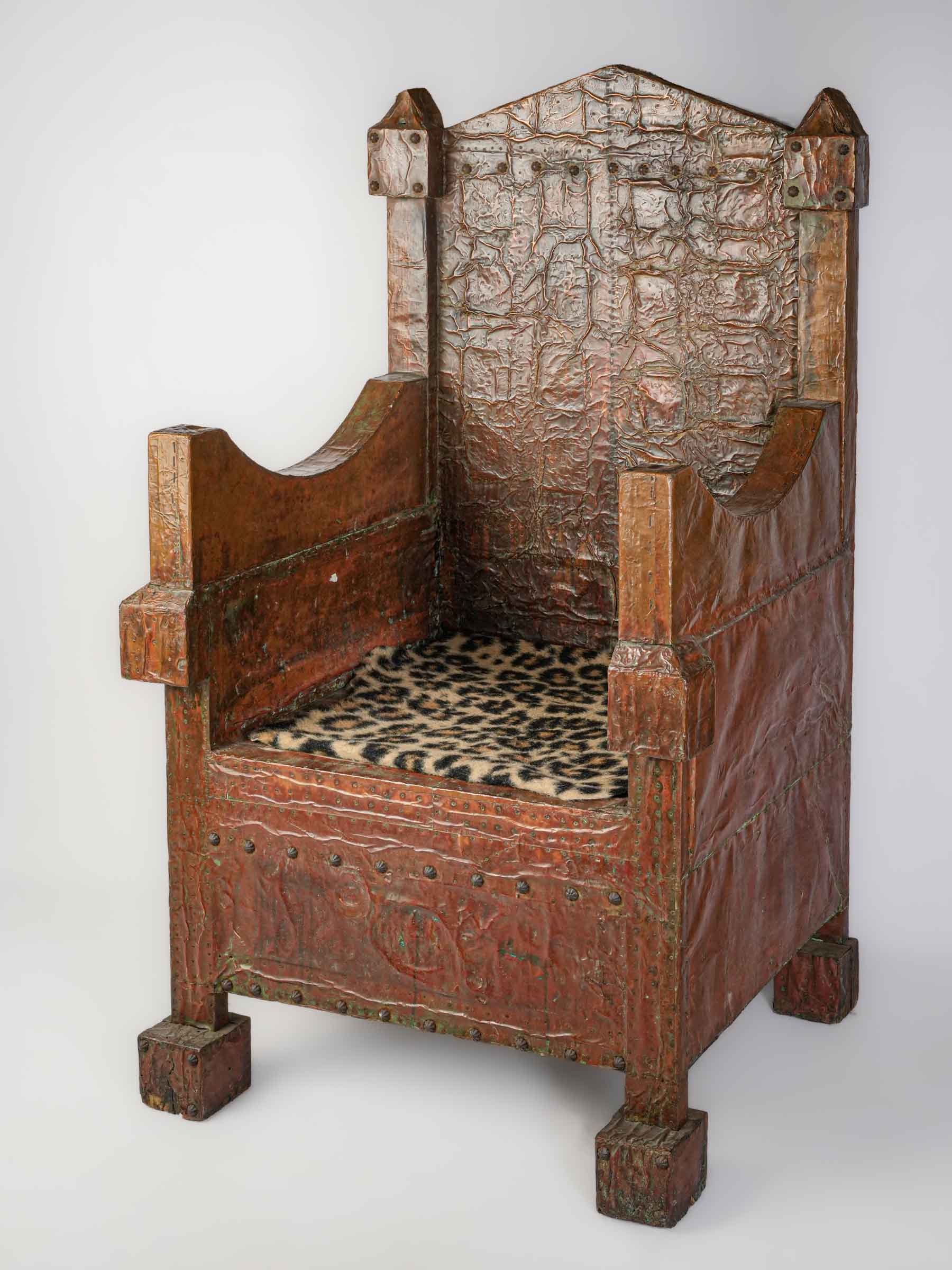 Large Copper-Clad Theatrical Medieval-Style Throne Chair, 20th Century - 54¼"