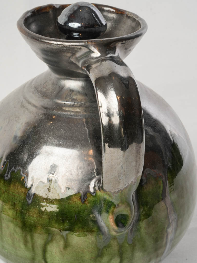 1960s Provençal Signed Studio Metallic Glazed Terracotta Pitcher W/ Stopper - 9¾"
