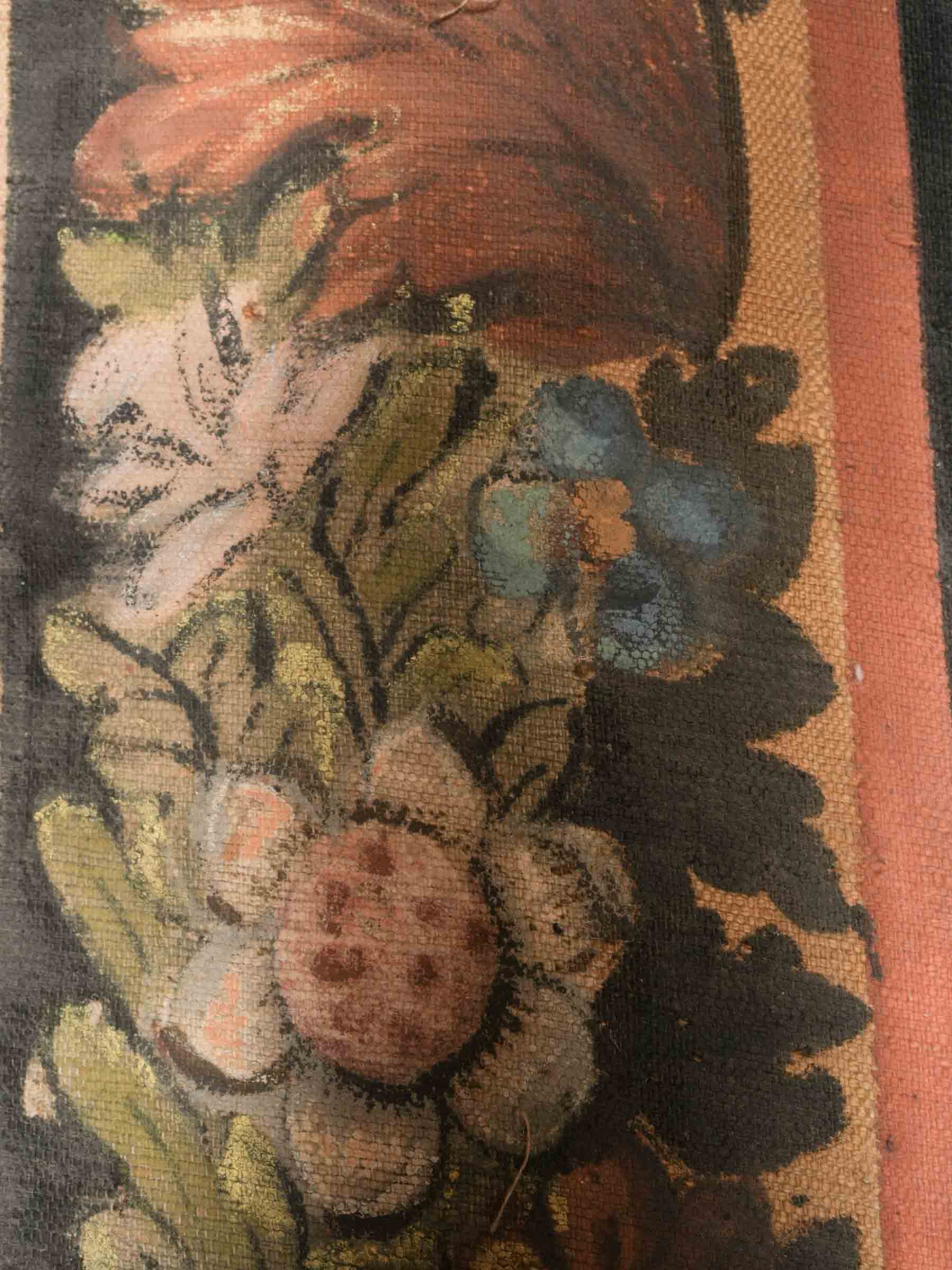 Large 18th Century Provençal Painted Hanging w/ Atmospheric Landscape & Rich Floral Border - 114¼" x 67"