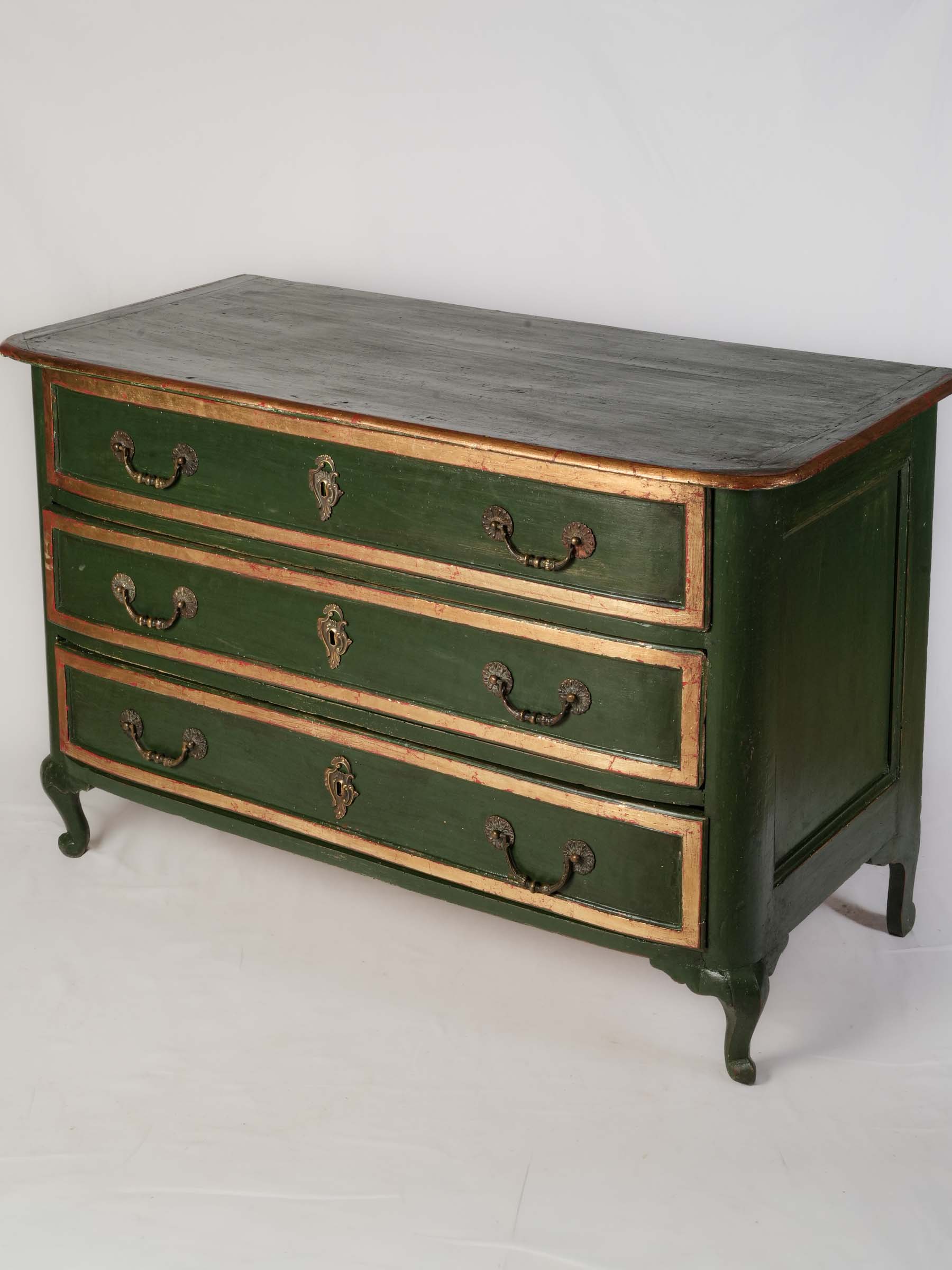 Elegant French Country Commode in Green Paint and Parcel Gilt, 18th Century - 50½" x 24" x 32"