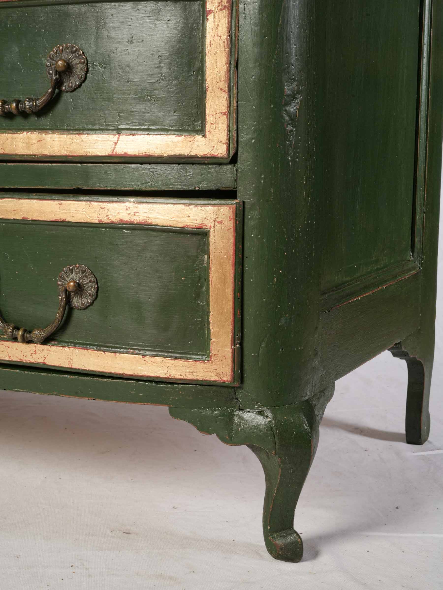 Elegant French Country Commode in Green Paint and Parcel Gilt, 18th Century - 50½" x 24" x 32"